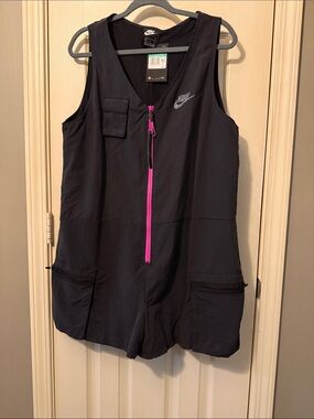 Nike Black Sleeveless Romper with Pink Front Zip